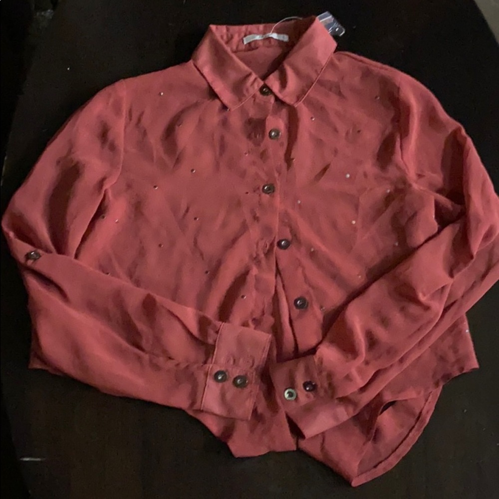 Papaya button down sheer top NWOT (dea)